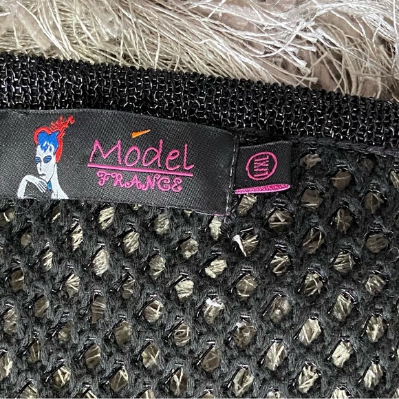 Model France women black mesh long sleeves cardigan. Size L/XL. Used. - Picture 6 of 8